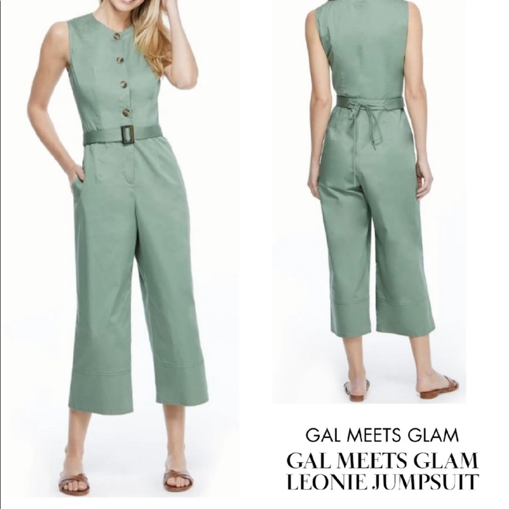 Gal Meets Glam Leonie Green Sleeveless Crop Jumpsuit